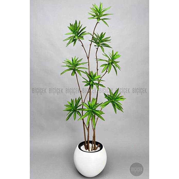 Biçiçek 160 Cm Dragon Bitkisi Yapay Dracaena Küre Saksıda Beyaz