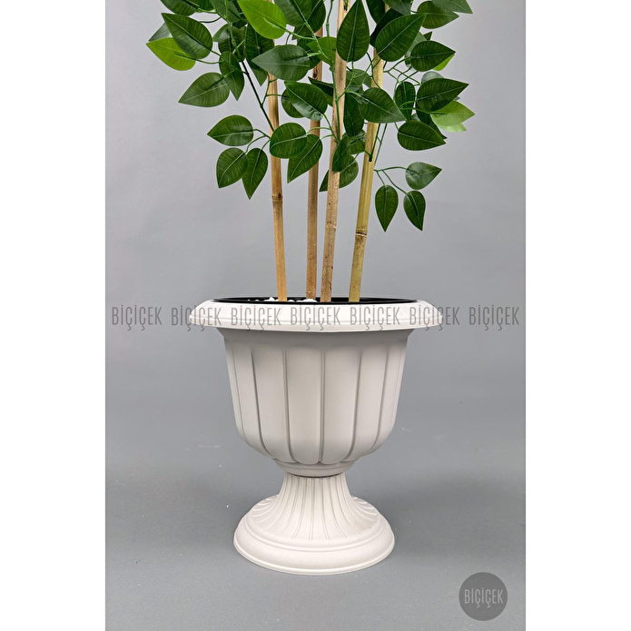 Biçiçek Yapay Benjamin Ağacı 170cm Yoğun Yapraklı Bambu Gövdeli Kırıkbeyaz Renk Nergis Saksıda