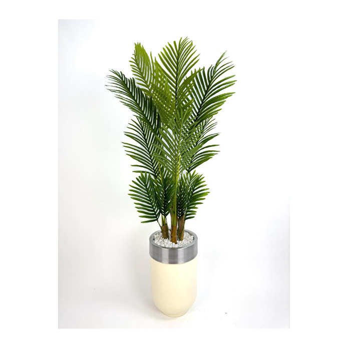 Biçiçek Areka Palmiyesi 160cm Krem Gümüş Metal Darbuka Saksıda