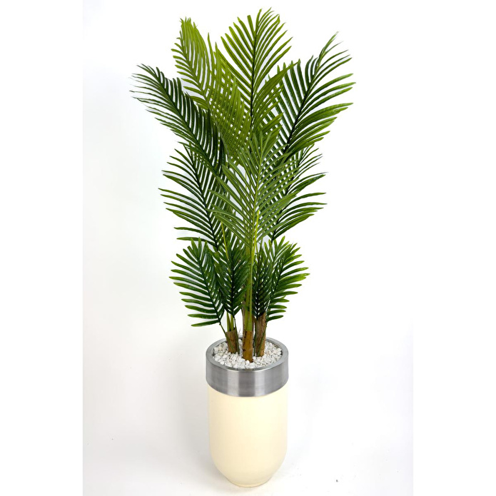 Biçiçek Areka Palmiyesi 160cm Krem Gümüş Metal Darbuka Saksıda