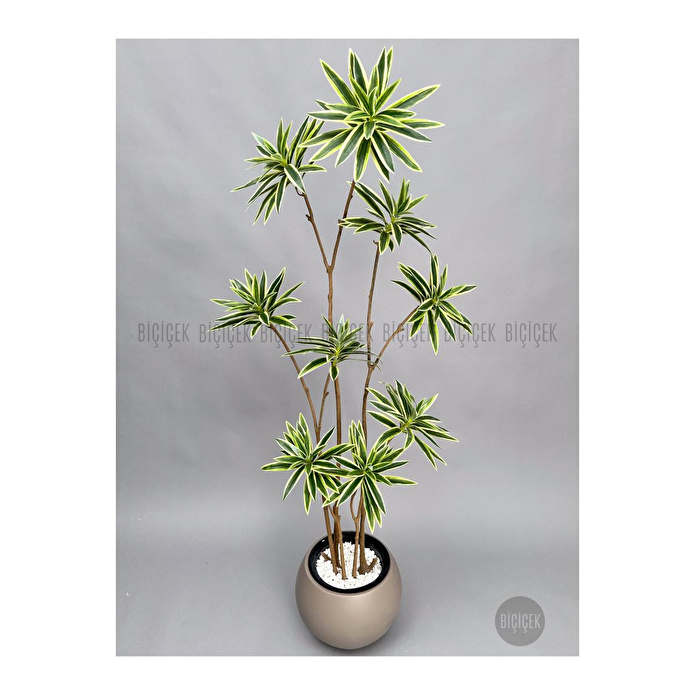 Biçiçek 160 Cm Dragon Bitkisi Yapay Dracaena Küre Saksıda Kahverengi1