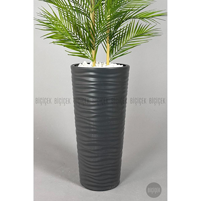 Biçiçek Yapay Areka Ağacı Palmiye Ağacı 33 Yapraklı Bambu Gövdeli Antrasit Kumsal Saksı Salon Çiçeği 150cm
