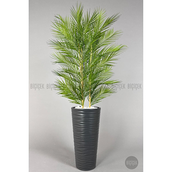 Biçiçek Yapay Areka Ağacı Palmiye Ağacı 33 Yapraklı Bambu Gövdeli Antrasit Kumsal Saksı Salon Çiçeği 150cm