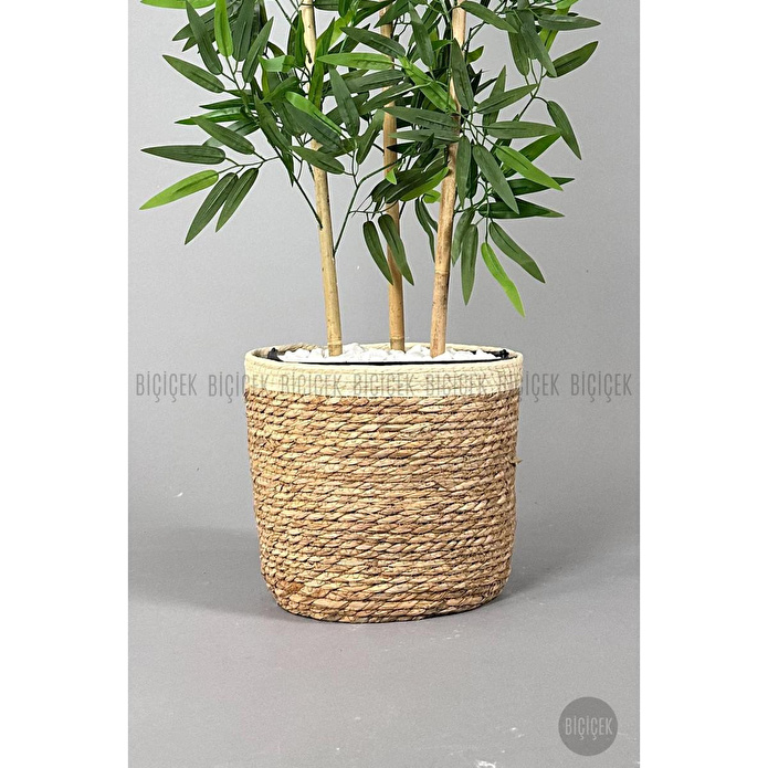 Biçiçek Yapay Bambu Ağacı 140cm Hasır Saksıda Siyah-gümüş