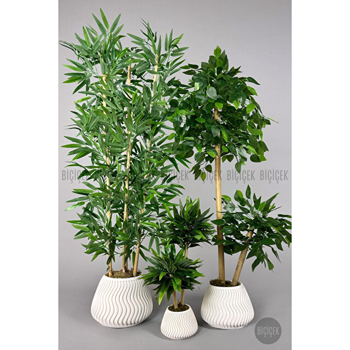 Biçiçek Yapay Bambu Ağacı 140cm 125cm Benjamin Ağacı Yoğun Yapraklı Mını Bambu