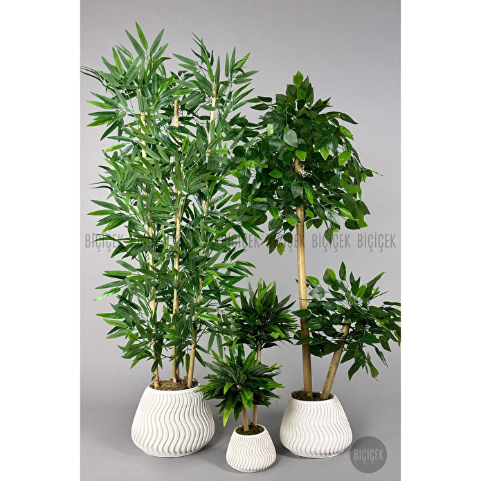 Biçiçek Yapay Bambu Ağacı 140cm 125cm Benjamin Ağacı Yoğun Yapraklı Mını Bambu