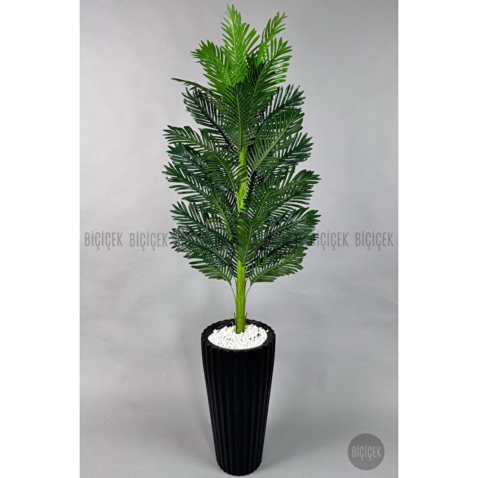 Biçiçek Yapay Areka Ağacı Büyük Boy Palmiye Ağacı Dekoratif Kumsal Antrasit Renk Saksıda