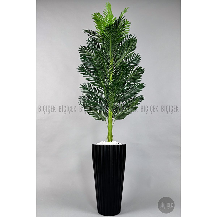 Biçiçek Yapay Areka Ağacı Büyük Boy Palmiye Ağacı Dekoratif Kumsal Antrasit Renk Saksıda