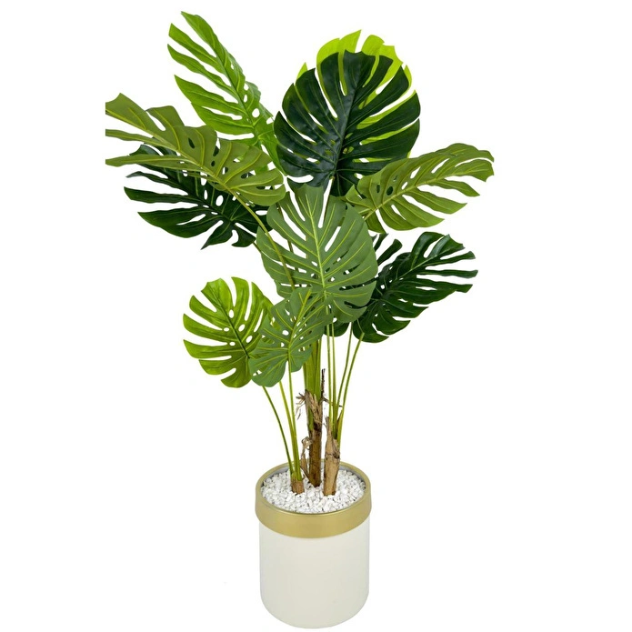 Biçiçek Monstera Ağacı 160cm Krem Gold Metal Saksıda