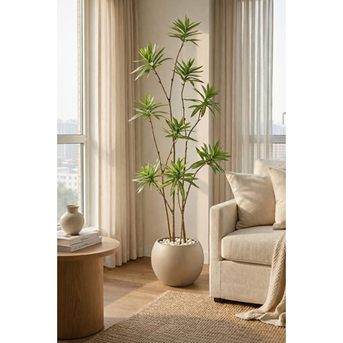 Biçiçek 160 Cm Dragon Bitkisi Yapay Dracaena Küre Saksıda Kahverengi