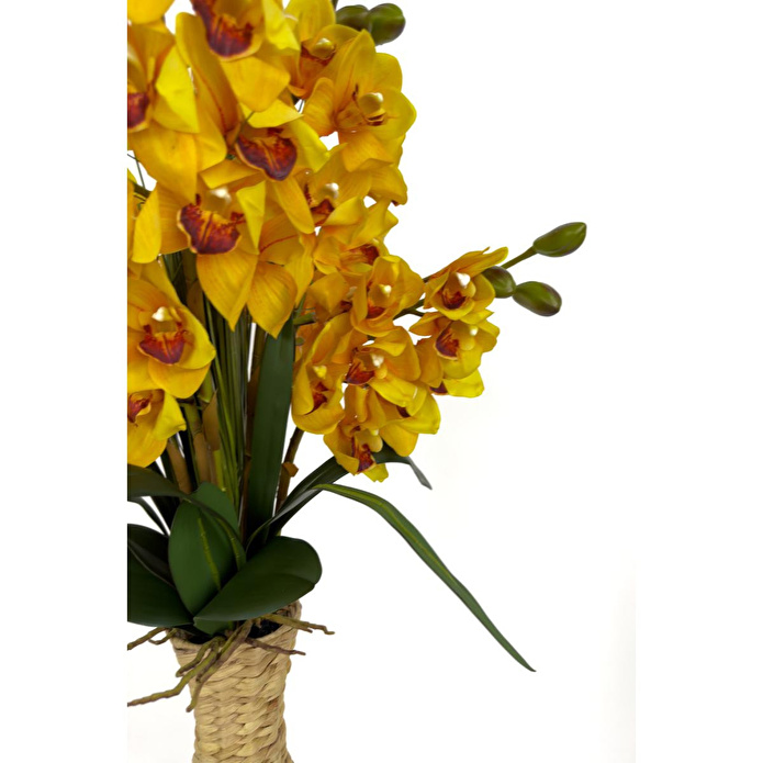 Biçiçek Luxury Sarı Singapur Orkide 120 Cm Hasır Bohem Vazoda