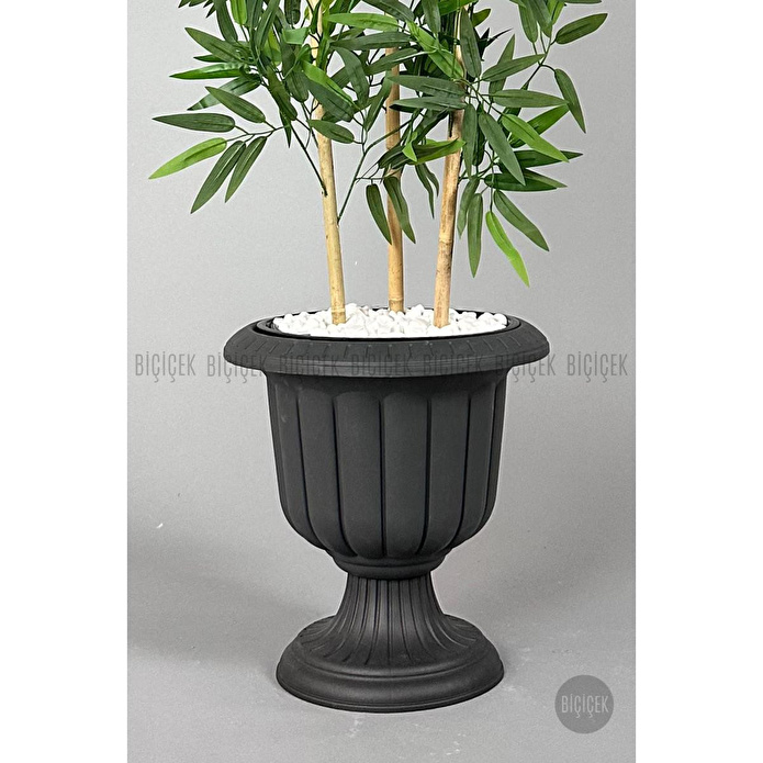 Biçiçek Yapay Bambu Ağacı 170cm Yoğun Yapraklı Antrasit Renk Nergis Saksıda
