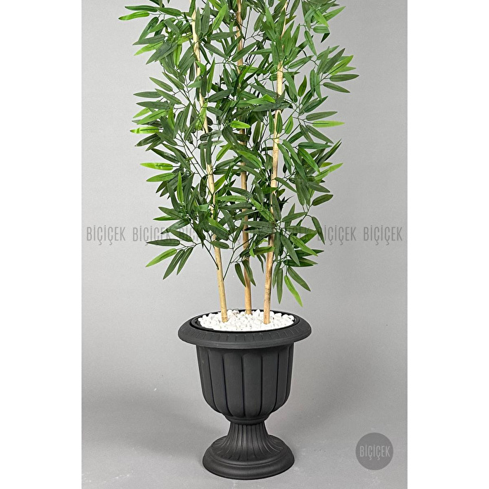Biçiçek Yapay Bambu Ağacı 170cm Yoğun Yapraklı Antrasit Renk Nergis Saksıda