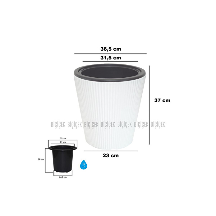 Biçiçek Luna Saksı 37 Cm Ve İç Kova Dahil Beyaz