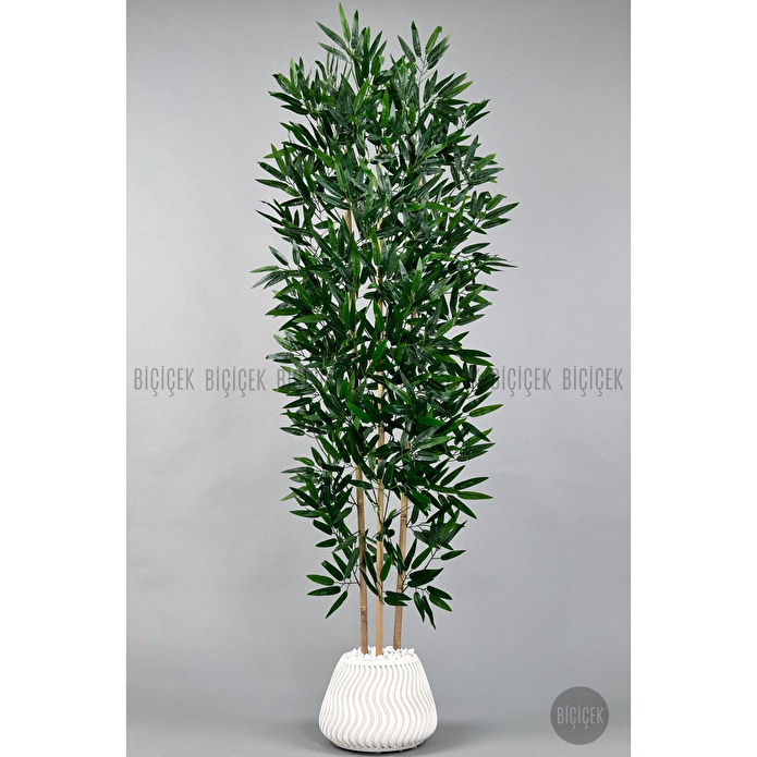 Biçiçek Yapay Bambu Ağacı 160cm Yoğun Yapraklı Büyük Saksıda