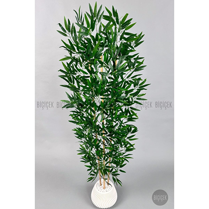 Biçiçek Yapay Bambu Ağacı 160cm Yoğun Yapraklı Büyük Saksıda