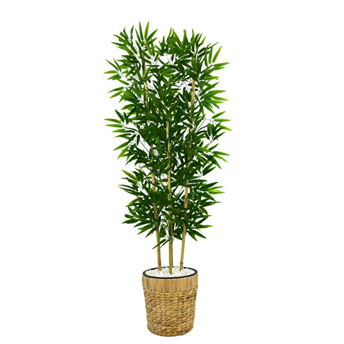 Biçiçek Yapay Bambu Ağacı 140cm Hasır Saksıda Yeşil