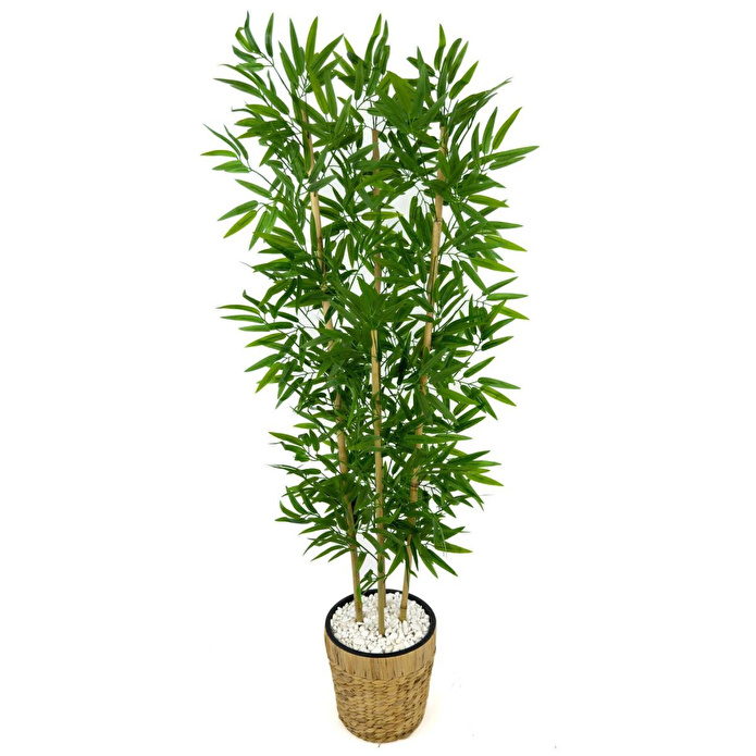 Biçiçek Yapay Bambu Ağacı 140cm Hasır Saksıda Yeşil
