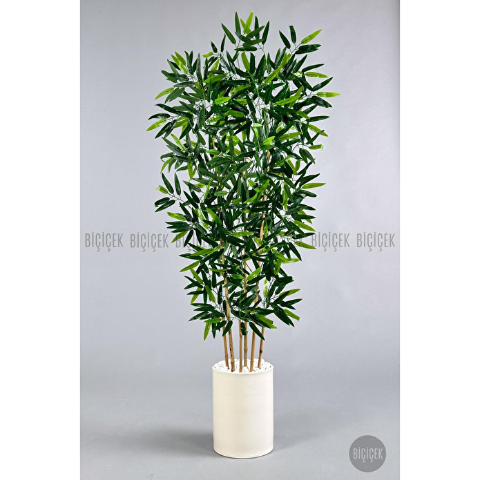 Biçiçek Yapay Bambu Ağacı 6 Dallı 150 Cm Yoğun Yapraklı Krem