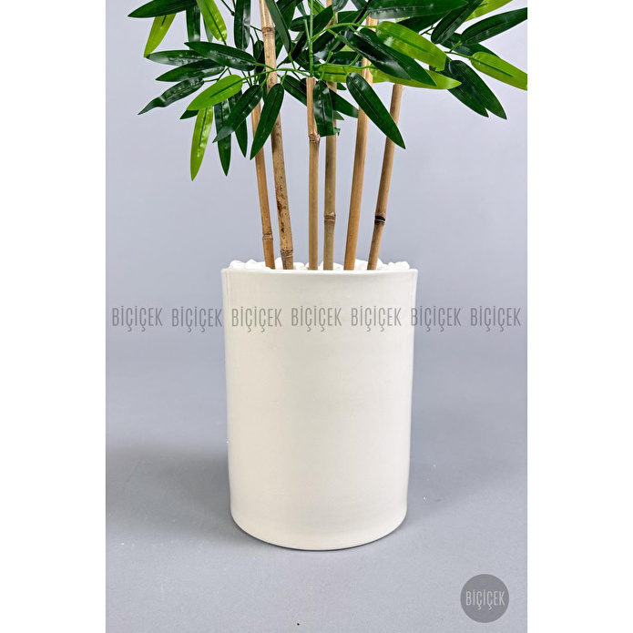 Biçiçek Yapay Bambu Ağacı 6 Dallı 150 Cm Yoğun Yapraklı Krem