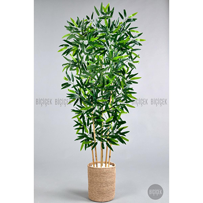Biçiçek Yapay Bambu Ağacı 6 Dallı 150 Cm Yoğun Yapraklı Jütsaksı
