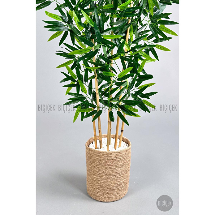 Biçiçek Yapay Bambu Ağacı 6 Dallı 150 Cm Yoğun Yapraklı Jütsaksı