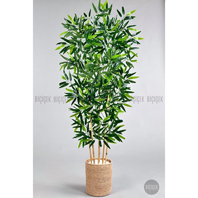 Biçiçek Yapay Bambu Ağacı 6 Dallı 150 Cm Yoğun Yapraklı Jütsaksı