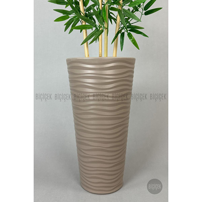 Biçiçek Yapay Bambu Ağacı 180cm Yoğun Yapraklı Bej Renk Kumsal Saksıda