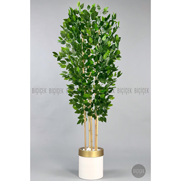 Biçiçek Yapay Benjamin Ağacı 170cm Siyah Metal Saksıda Gold