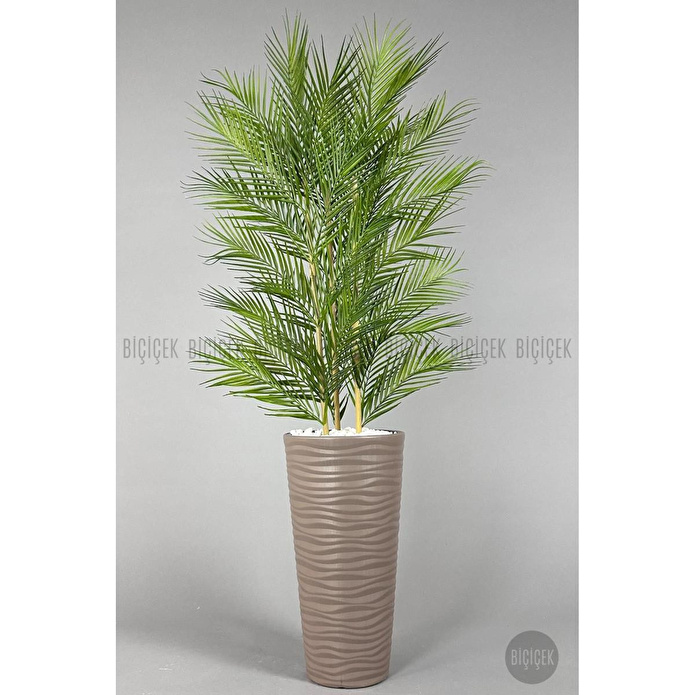 Biçiçek Yapay Areka Ağacı Palmiye Ağacı 33 Yapraklı Bambu Gövdeli Mocca Kumsal Saksı Salon Çiçeği 150cm