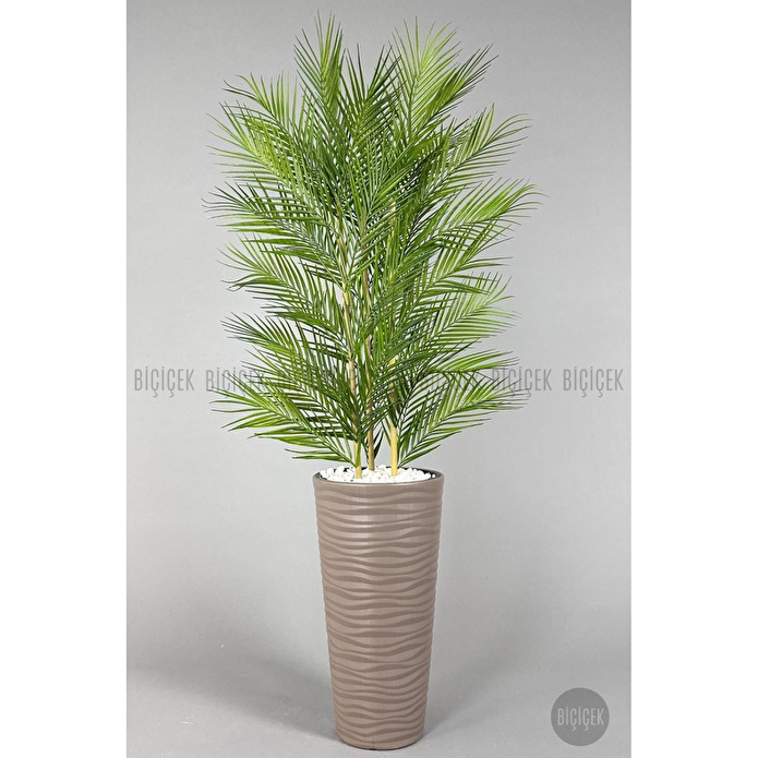 Biçiçek Yapay Areka Ağacı Palmiye Ağacı 33 Yapraklı Bambu Gövdeli Mocca Kumsal Saksı Salon Çiçeği 150cm