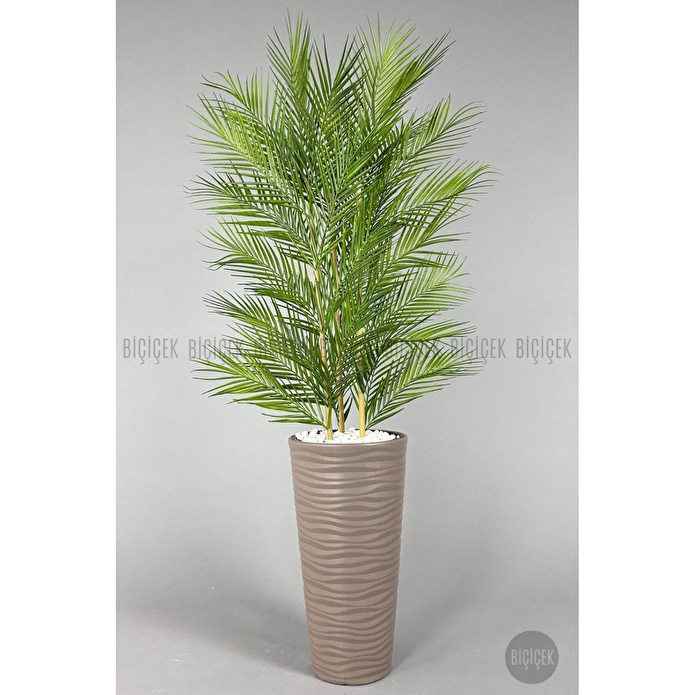 Biçiçek Yapay Areka Ağacı Palmiye Ağacı 33 Yapraklı Bambu Gövdeli Mocca Kumsal Saksı Salon Çiçeği 150cm