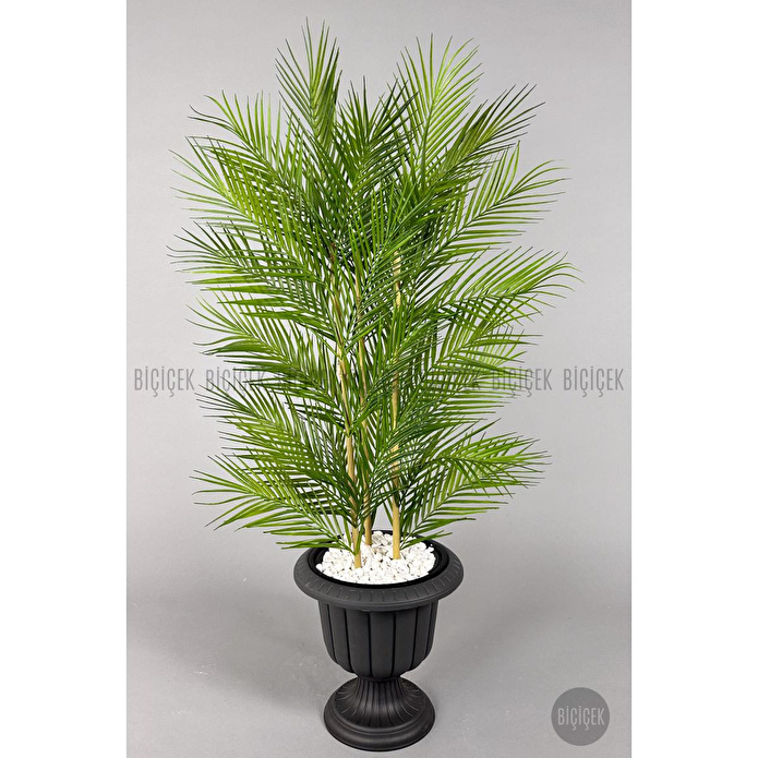 Biçiçek Yapay Areka Ağacı Palmiye Ağacı 33 Yapraklı Bambu Gövdeli Antrasit Nergis Saksı Salon Çiçeği 130cm