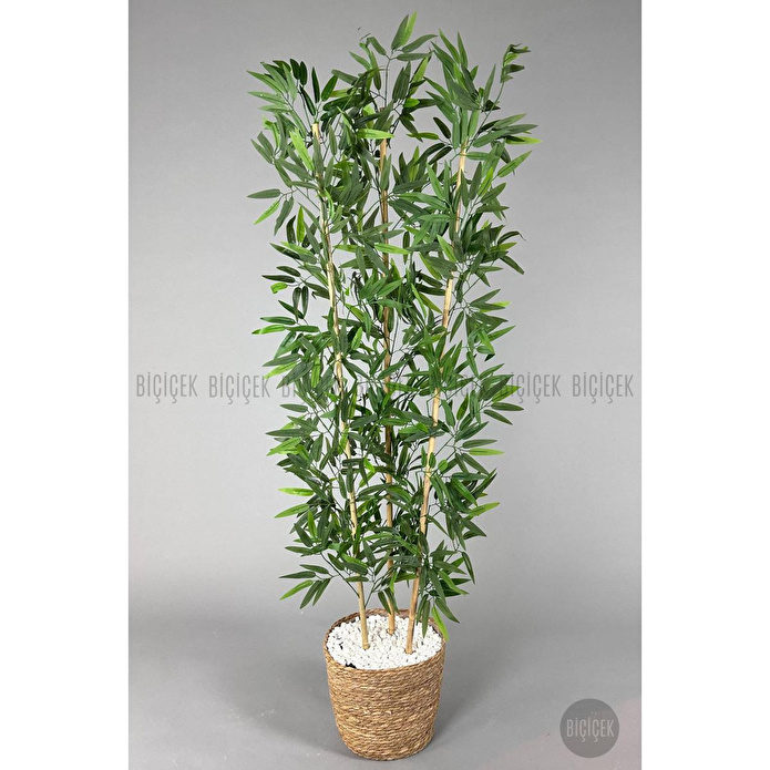Biçiçek Yapay Bambu Ağacı 140cm Hasır Saksıda Siyah-bronz