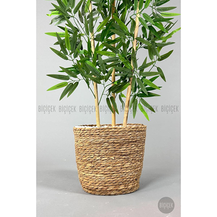 Biçiçek Yapay Bambu Ağacı 140cm Hasır Saksıda Siyah-bronz