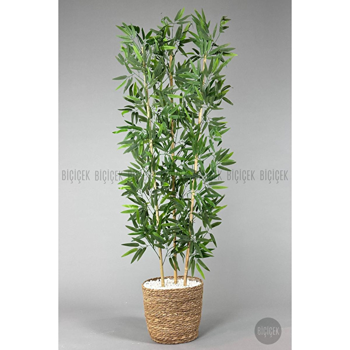 Biçiçek Yapay Bambu Ağacı 140cm Hasır Saksıda Siyah-bronz