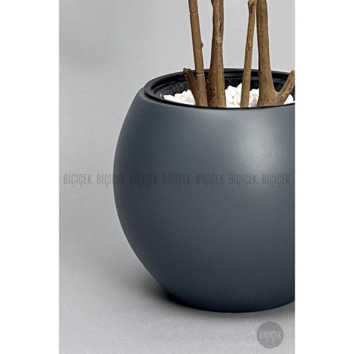 Biçiçek 160 Cm Dragon Bitkisi Yapay Dracaena Küre Saksıda Gri