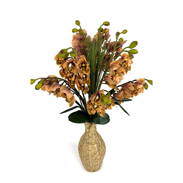 Biçiçek Luxury Leopar Singapur Orkide 120 Cm Hasır Bohem Vazoda