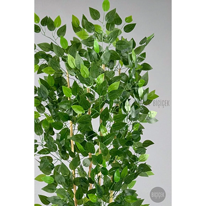 Biçiçek Yapay Benjamin Ağacı 170cm Yoğun Yapraklı Bambu Gövdeli Antrasit Renk Nergis Saksıda