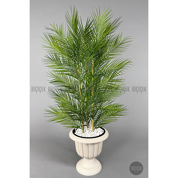 Biçiçek Yapay Areka Ağacı Palmiye Ağacı 33 Yapraklı Bambu Gövdeli Kırıkbeyaz Nergis Saksı Salon Çiçeği 130cm