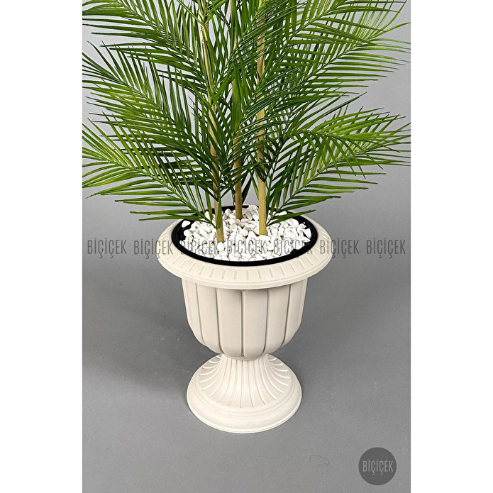 Biçiçek Yapay Areka Ağacı Palmiye Ağacı 33 Yapraklı Bambu Gövdeli Kırıkbeyaz Nergis Saksı Salon Çiçeği 130cm