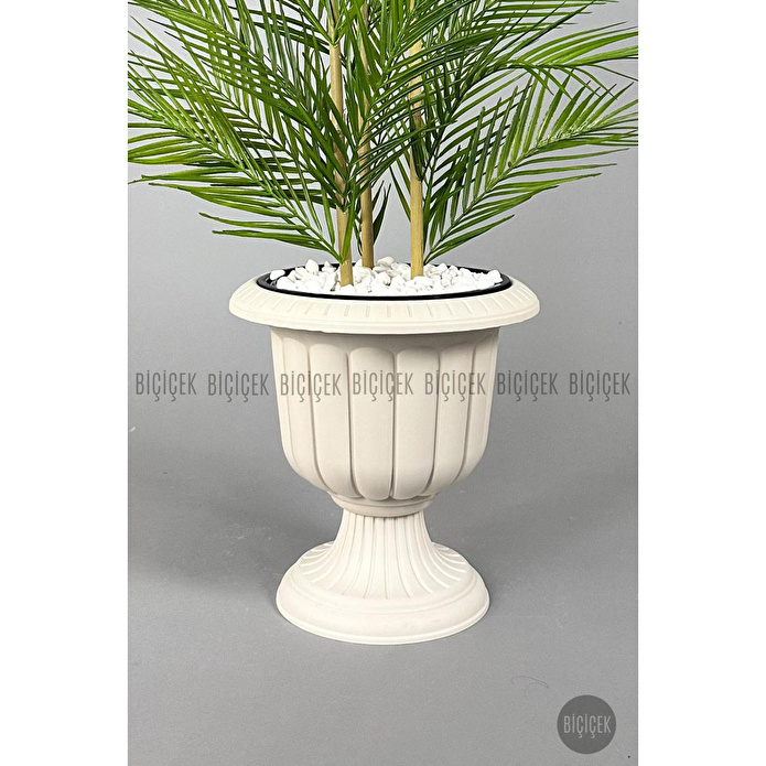 Biçiçek Yapay Areka Ağacı Palmiye Ağacı 33 Yapraklı Bambu Gövdeli Kırıkbeyaz Nergis Saksı Salon Çiçeği 130cm