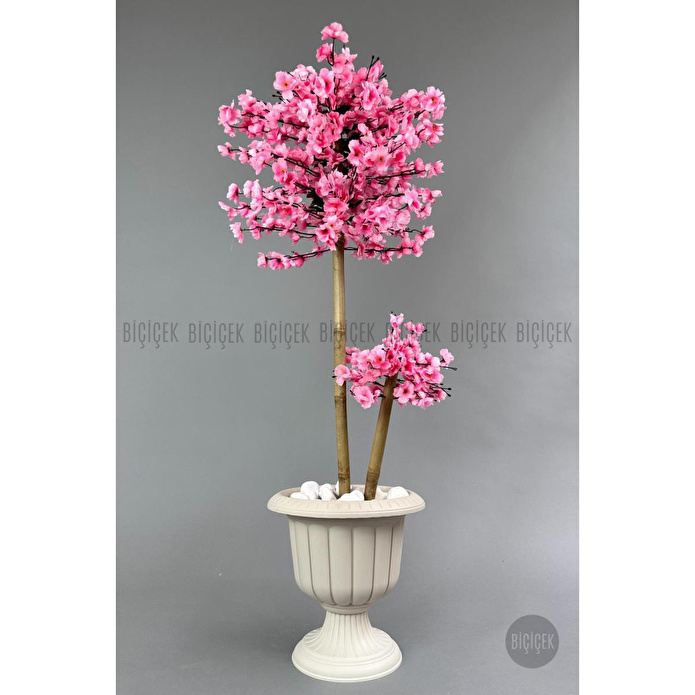 Biçiçek Yapay Ağaç Doğal Bambu Gövdeli Japon Ağacı Pembe Bahar Dalı Ağacı 125cm