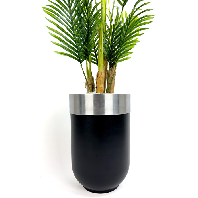 Biçiçek Areka Palmiyesi 160cm Siyah Gümüş Metal Darbuka Saksıda