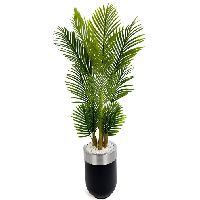 Biçiçek Areka Palmiyesi 160cm Siyah Gümüş Metal Darbuka Saksıda