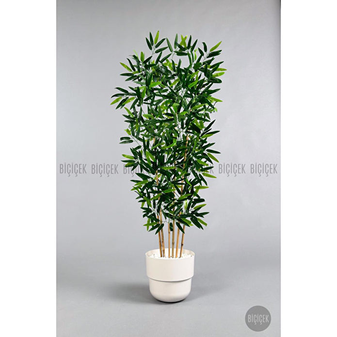 Biçiçek Yapay Bambu Ağacı 6 Dallı 150 Cm Yoğun Yapraklı Beyaz