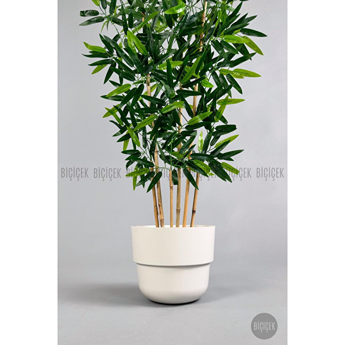 Biçiçek Yapay Bambu Ağacı 6 Dallı 150 Cm Yoğun Yapraklı Beyaz