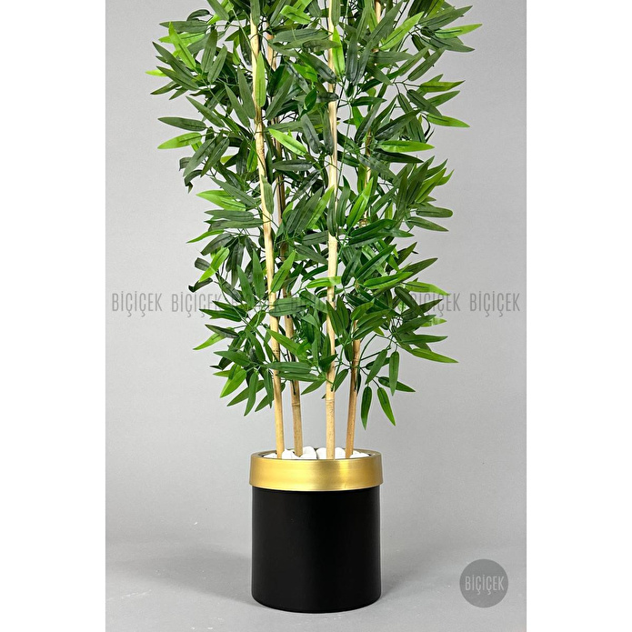 Biçiçek Yapay Bambu Ağacı 140cm Siyah Gold Metal Saksıda