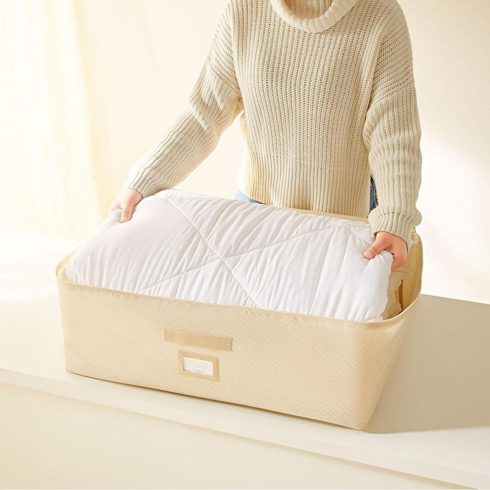 Ocean Home Textile 2'li Büyük Boy Bej Balıksırtı Baza Altı Hurç Set 62 X 46 X 22 Cm