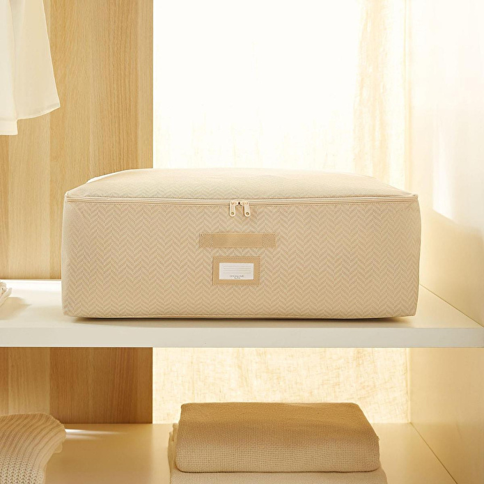 Ocean Home Textile 2'li Büyük Boy Bej Balıksırtı Baza Altı Hurç Set 62 X 46 X 22 Cm